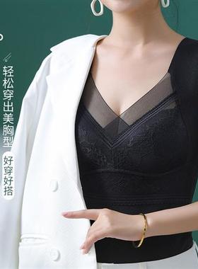 秋冬蕾丝无袖保暖背心女新款固定一体杯修身打底加厚保暖内衣女