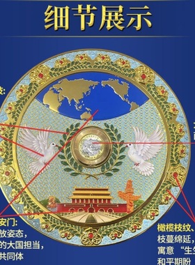 景泰蓝青花珐琅盛世珐琅币赏盘乔迁客厅玄关书房摆件礼盒装礼品