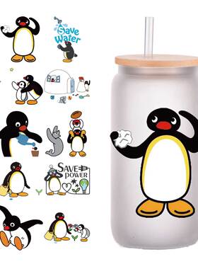 10张四英寸卡通企鹅家族Pingu3d立体UV转印贴水晶标签DIY杯贴定制