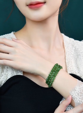 天然和田玉碧玉6mm高冰正阳绿圆珠项链多圈108圆珠手串散珠玉挂绳