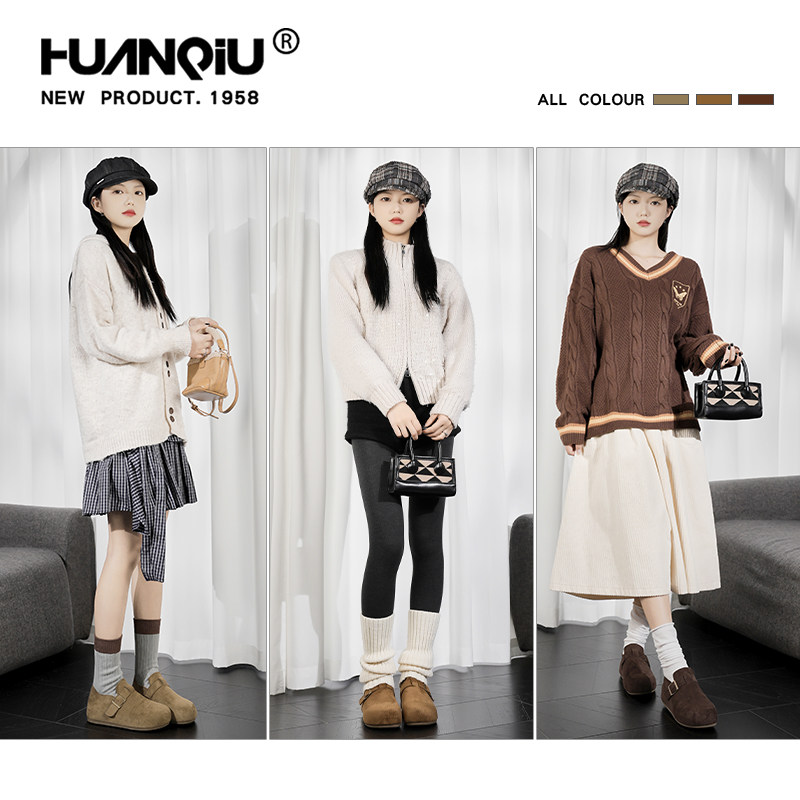 环球棕色复古勃肯鞋女款2025新款冬季平底全包懒人鞋时尚百搭单鞋,淘宝优惠券,粉丝福利购,淘宝优惠卷