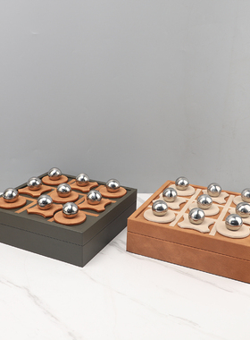 复古皮革XO棋盘客厅摆件软装饰品