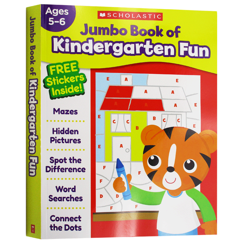 学乐幼儿园趣味练习册 英文原版 Jumbo Book of Kindergarten Fun Workbook 儿童贴纸活动手册 5-6岁启蒙英语书 字母单词教材教辅 - 图3