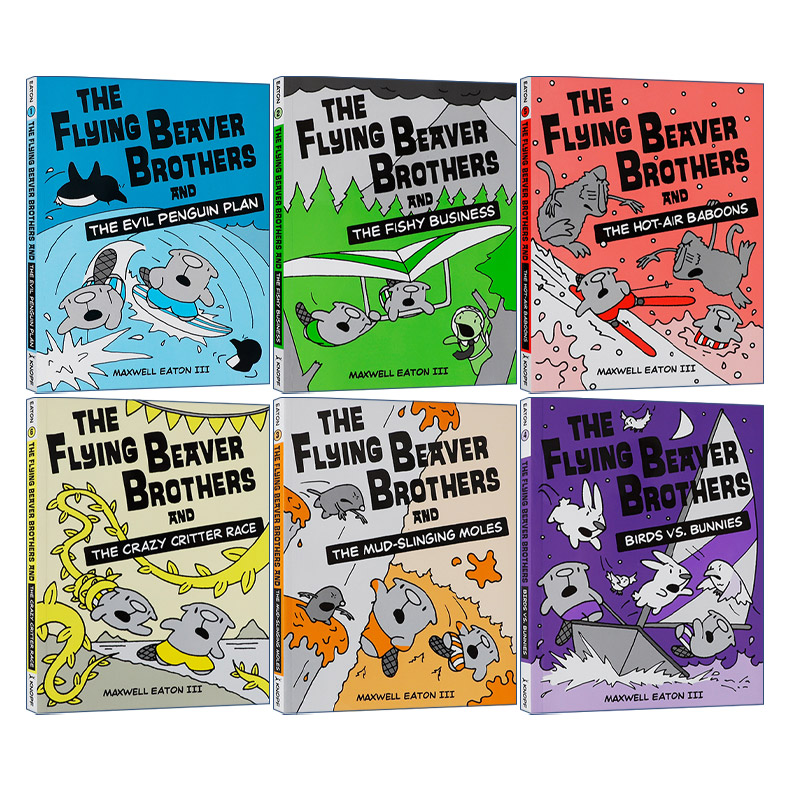 英文原版 The Flying Beaver Brothers 海狸兄弟系列6册 儿童环保科普章节桥梁书 全彩漫画图画书 Maxwell Eaton III 英文版进口书