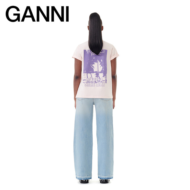 GANNI women's logo palm tree print short-sleeved T-shirt T3919042