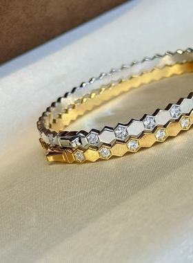 高货实拍S925纯银蜂巢半钻手镯CNC工艺叠戴百搭轻奢时尚手镯女