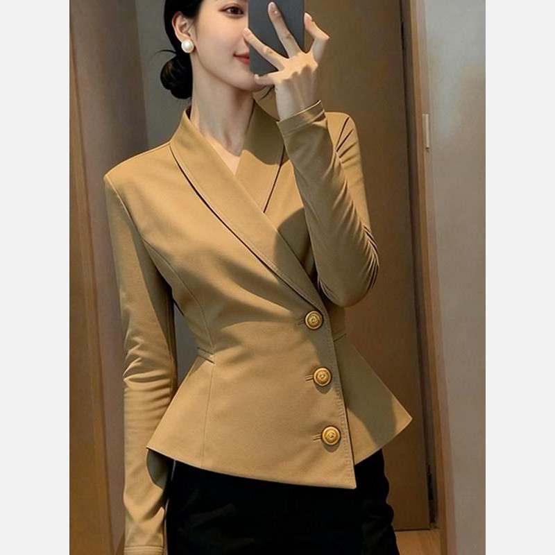 卡其色短款外套女秋季高端大气上档次巨好看洋气时髦气质掐腰上衣 - 图3