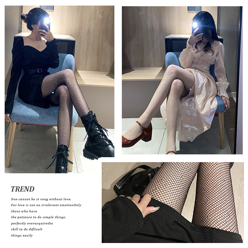 带钻黑色渔网袜亮钻性感烫钻连裤袜 朵佳琦连裤袜/打底袜