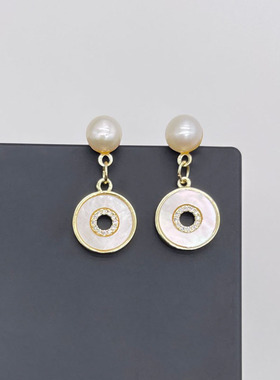 珍珠925银针耳坠项链明星同款