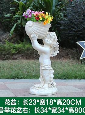 户外园林景观天使人物花缸摆件别墅门店造景装饰玻璃钢丘比特雕塑