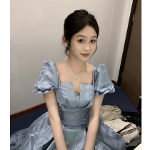 Blue Evening Gown Woman 2023 New High Sense Fugitive Princess Wind Students Courtesy Exam of the Annual Meeting of the Courtesy Exam