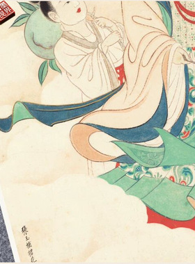 蟠桃献寿图张大千国画芯名家人物