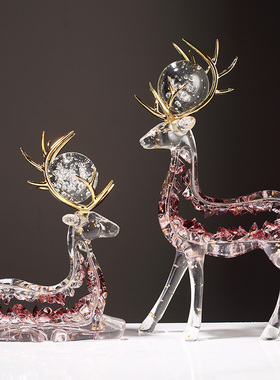 透明树脂招财小鹿客厅摆件装饰品