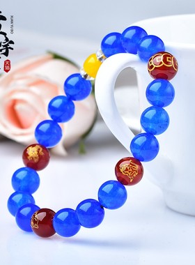 生肖三合猴鼠龙申子辰海蓝色手串