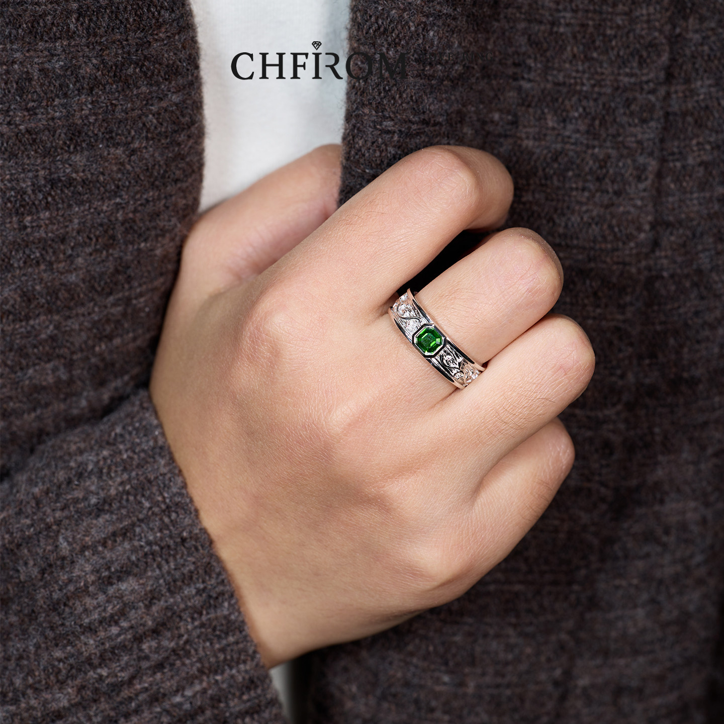 S925纯银长青藤戒指 阿斯切天然透辉石蔓藤宽版闭口指环 原创小众,淘宝优惠券,粉丝福利购,淘宝优惠卷