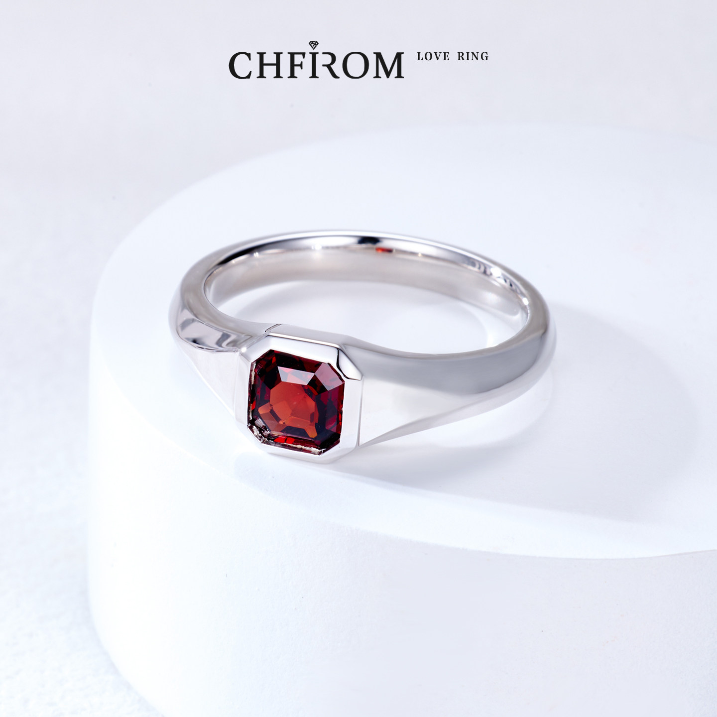 天然石榴石戒指S925纯银单颗小八角宝石男女指环中性设计简约高级,淘宝优惠券,粉丝福利购,淘宝优惠卷