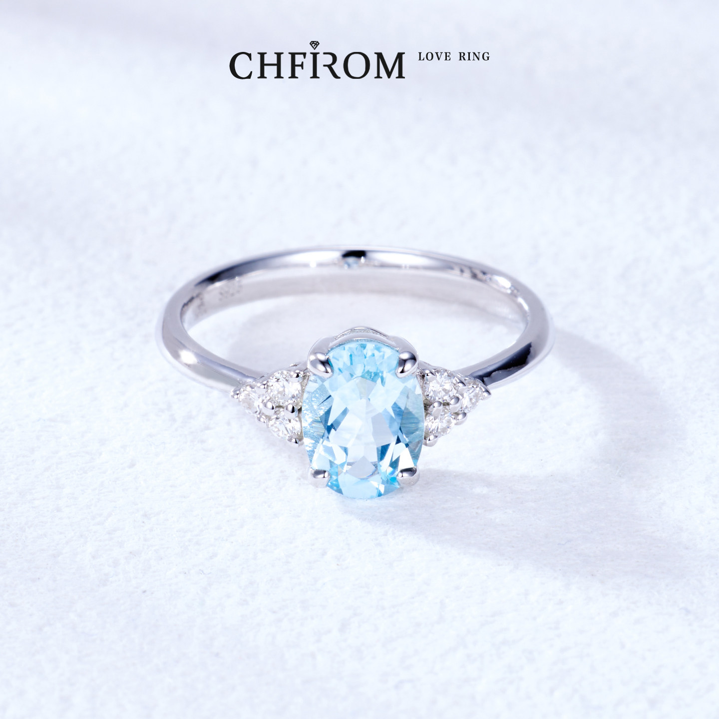 Natural aquamarine, glue-free, dye-free cultured diamond S925 silver plated 18k gold jewelry-grade jewelry ring