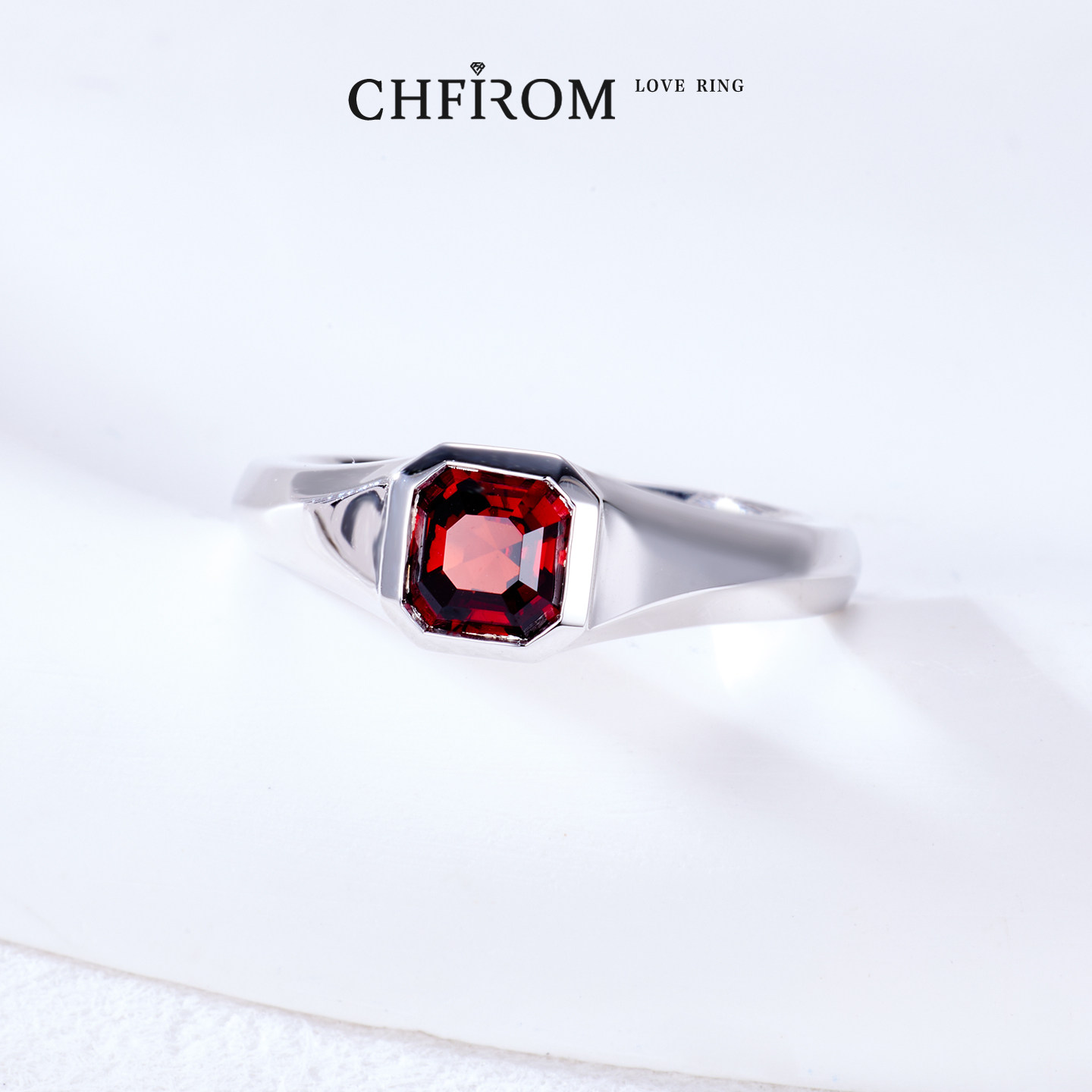 天然石榴石戒指S925纯银单颗小八角宝石男女指环中性设计简约高级,淘宝优惠券,粉丝福利购,淘宝优惠卷