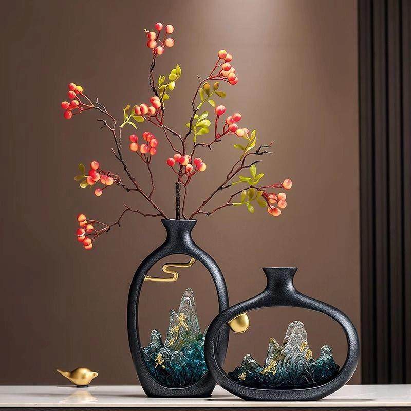 新中式古风假山花瓶摆件客厅玄关电视柜迎客松装饰办公室乔迁礼物,淘宝优惠券,粉丝福利购,淘宝优惠卷