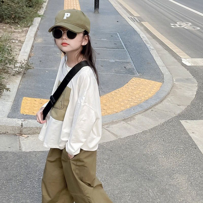 女童圆领长袖T恤白色2025春装新款儿童韩版洋气纯棉打底衫上衣潮,淘宝优惠券,粉丝福利购,淘宝优惠卷