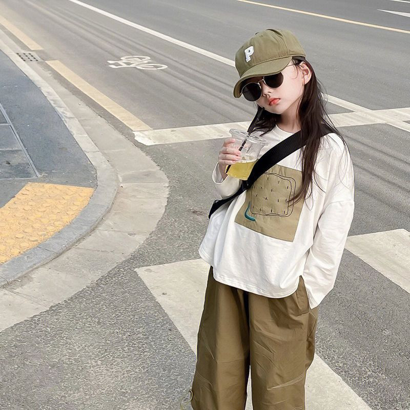 女童圆领长袖T恤白色2025春装新款儿童韩版洋气纯棉打底衫上衣潮,淘宝优惠券,粉丝福利购,淘宝优惠卷