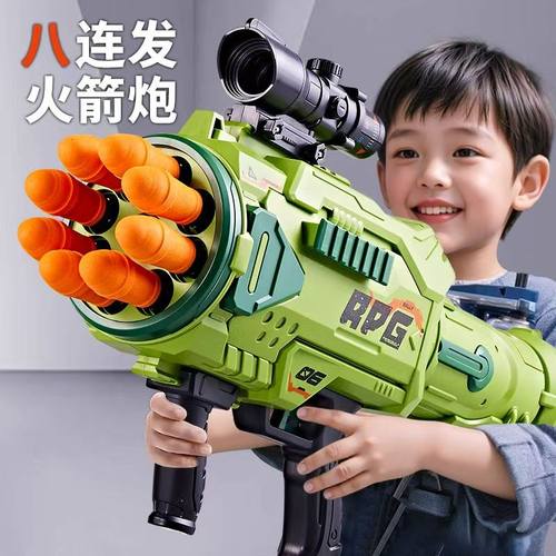 淘童年八连发火箭炮发射器玩具儿童仿真迫击加特林软弹枪男孩礼物 - 图3
