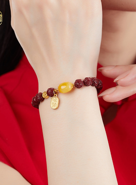 保真天然朱砂手链紫金砂莲花珠蜜蜡纳福925银配原创设计女款手串