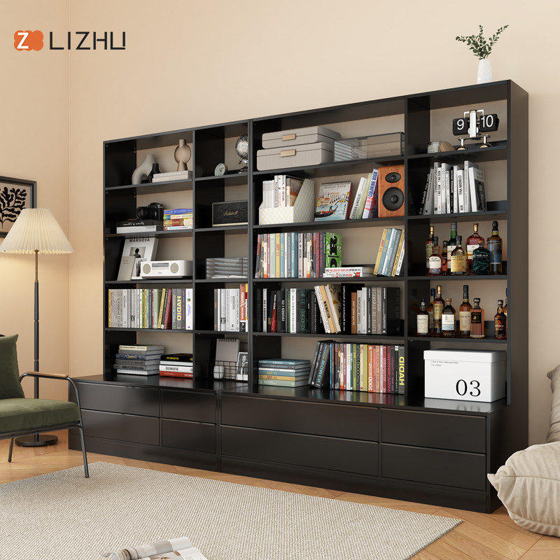 北欧日式组合书柜客厅书房满墙背景书架落地带卡座展示柜可定制,淘宝优惠券,粉丝福利购,淘宝优惠卷