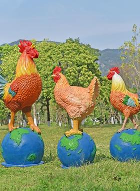 户外园林景观公园饭店农场仿真公鸡母鸡动物雕塑花园庭院装饰摆件