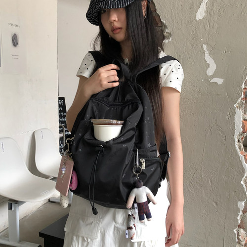 Unique blue韩系星星大容量书包防水背包学生便携通勤双肩包女 - 图0