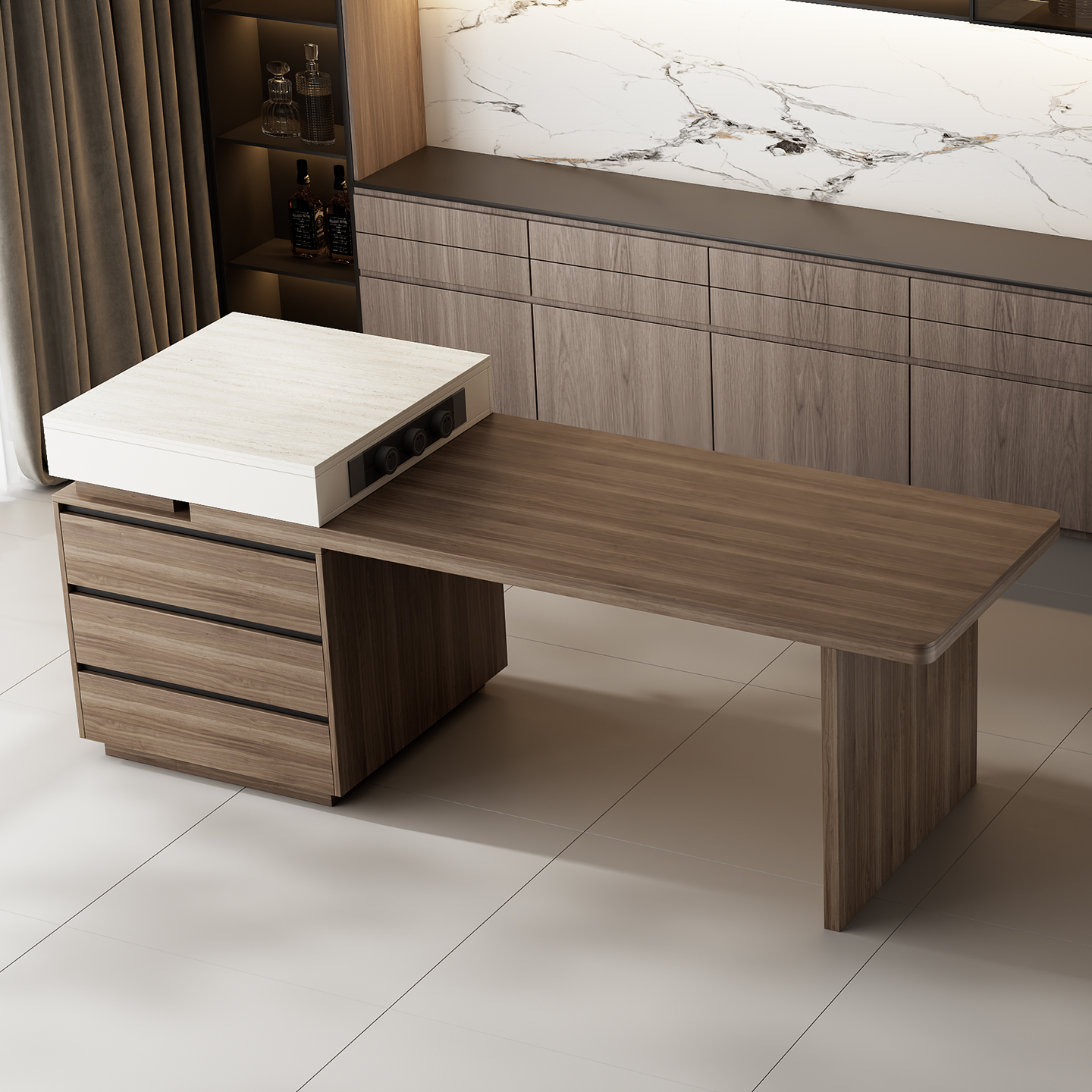 Travertine island table integrated dining table for small household use