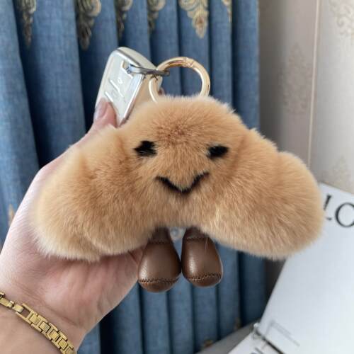 【可爱牛角包】真獭兔毛包包挂饰汽车钥匙扣挂件毛绒包包挂件礼物-图2