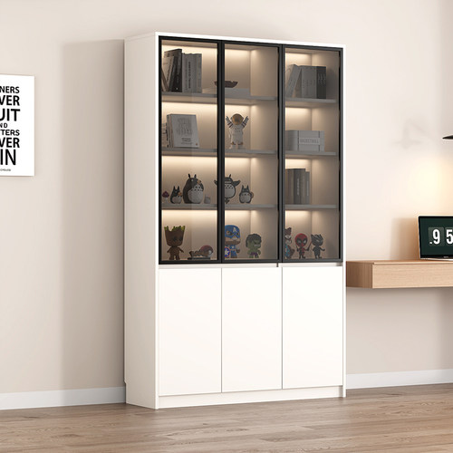 嗨佩小匠书柜带柜门实木储物柜一体靠墙书架高档定制客厅带玻璃门 - 图0