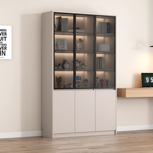 嗨佩小匠书柜带柜门实木储物柜一体靠墙书架高档定制客厅带玻璃门 - 图1