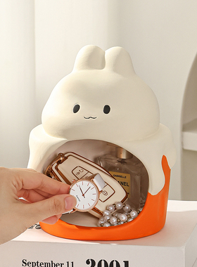 奶油兔可爱钥匙收纳玄关摆件奶油风客厅桌面办公桌轻奢高档装饰品
