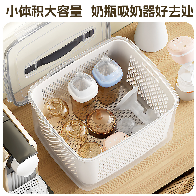 宝妈背奶专用吸奶器收纳盒外出便携奶瓶收纳盒沥水防尘存储收纳箱 - 图0