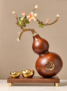 实木葫芦迎客松摆件招财乔迁