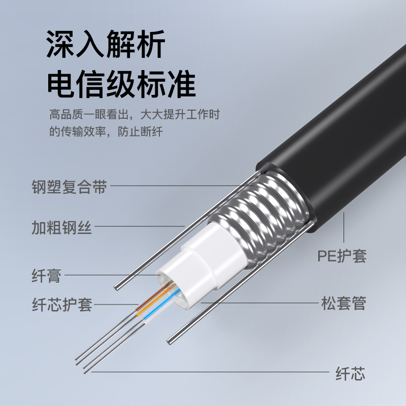 锐阔 室外光缆四芯GYXTW铠装光纤线4芯6芯8芯12芯24芯加铠国标单模户外中心束管式GYTA/S电信级光缆 - 图2
