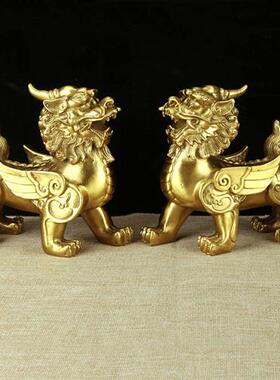 铜貔貅摆件一对黄铜单角貔貅客厅收银柜台办公室家居礼品