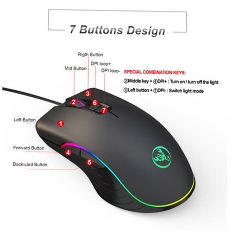 HXSJ A867 RGB Backlit USB Wired Gaming Mouse Esports Deskto1 - 图2