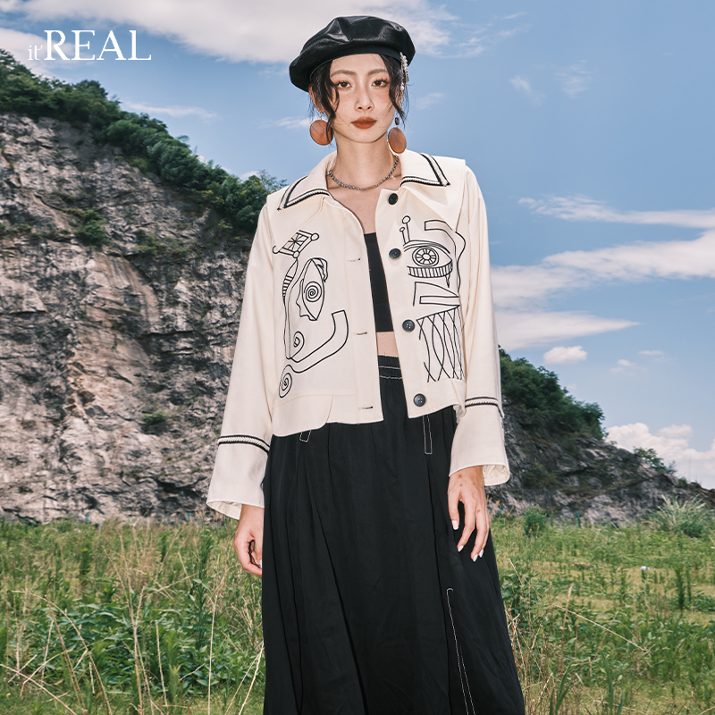 itreal瑞尔女装2022秋季休闲衬衫 itreal短外套