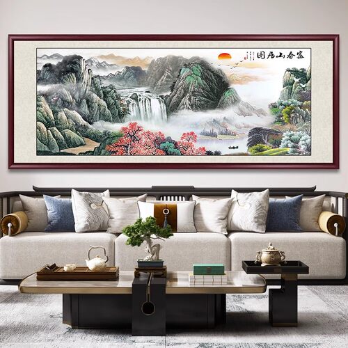 宝地福居山水画客厅挂画国画办公室风景画沙发背景墙装饰画靠山图 - 图2