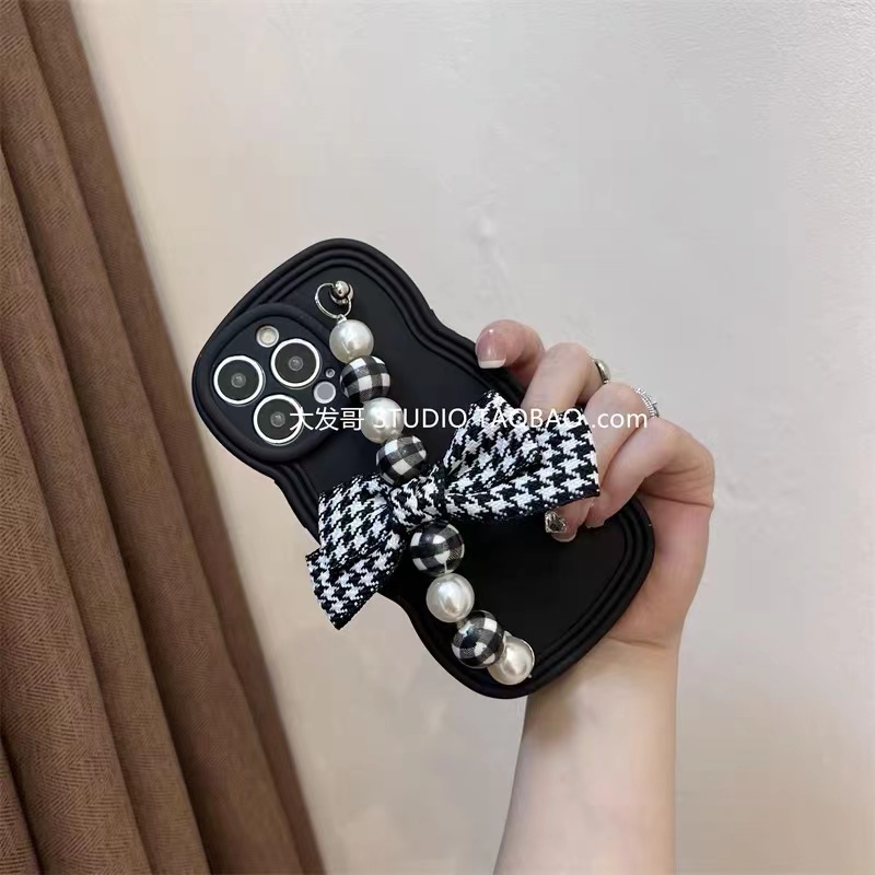 网红秋冬千鸟格适用OPPOreno10手机壳9Pro蝴蝶结手链reno8pro+防摔reno6女款reno7套reno5pro波浪reno4se软2Z