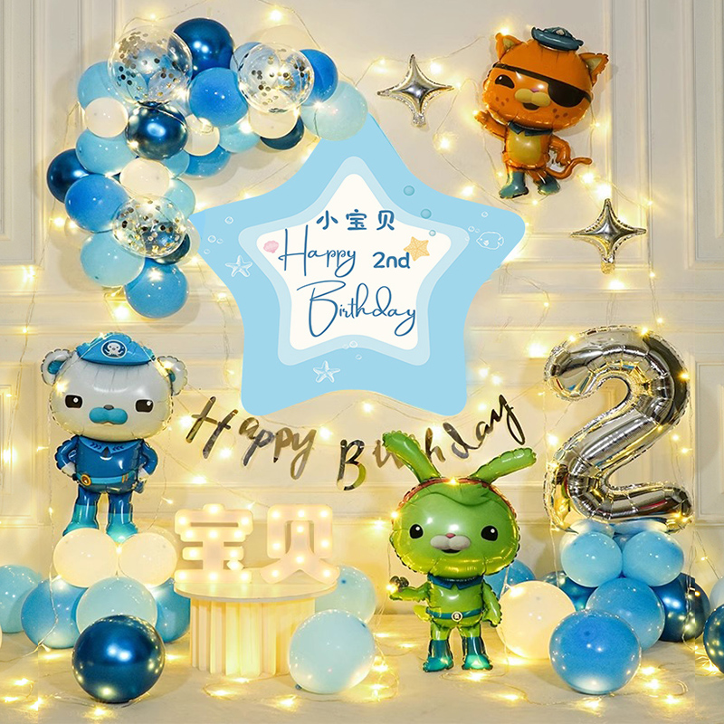 海底小纵队主题装饰男孩儿童生日场景布置宝宝3岁气球派对背景墙5