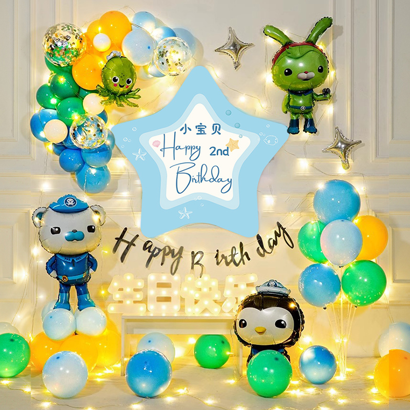 海底小纵队主题装饰男孩儿童生日场景布置宝宝3岁气球派对背景墙5