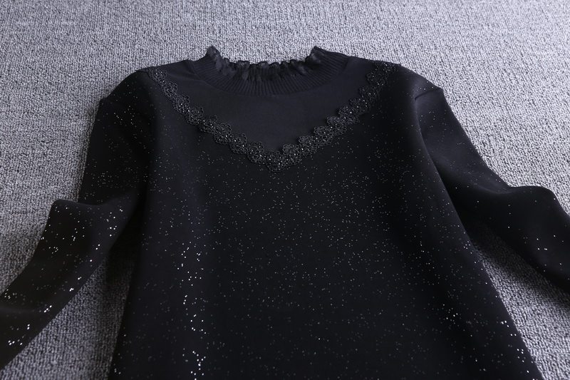 加绒加厚蕾丝修身长袖中长款打底衫 从度蕾丝衫/雪纺衫