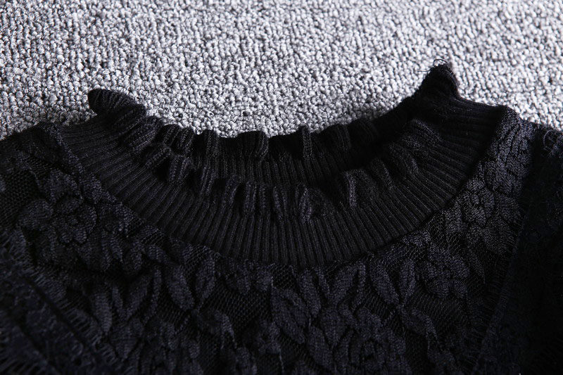 加绒加厚蕾丝中长款长袖洋气打底衫 从度蕾丝衫/雪纺衫