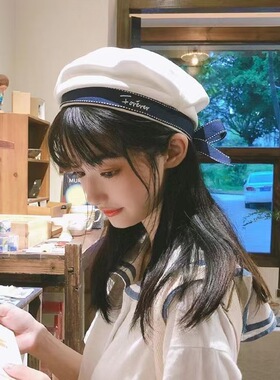 八角帽子白色甜美可爱春秋