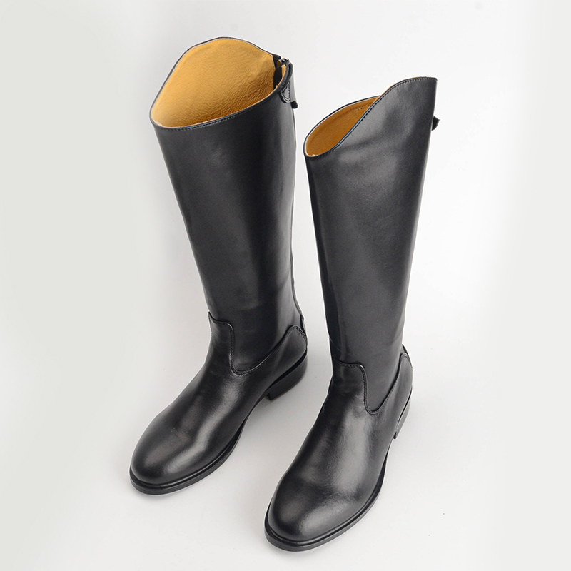 真皮长筒马靴男士马术高筒靴骑马牛皮仪仗队阅兵靴后拉链骑士皮靴 - 图0