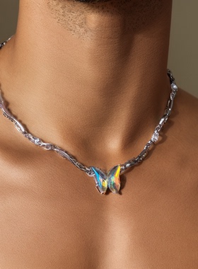 渐变蝴蝶金属不规则项链y2k辣妹